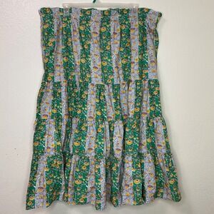 RHODE Tiered Midi Skirt Boho Floral Print Green Plus Size 2X